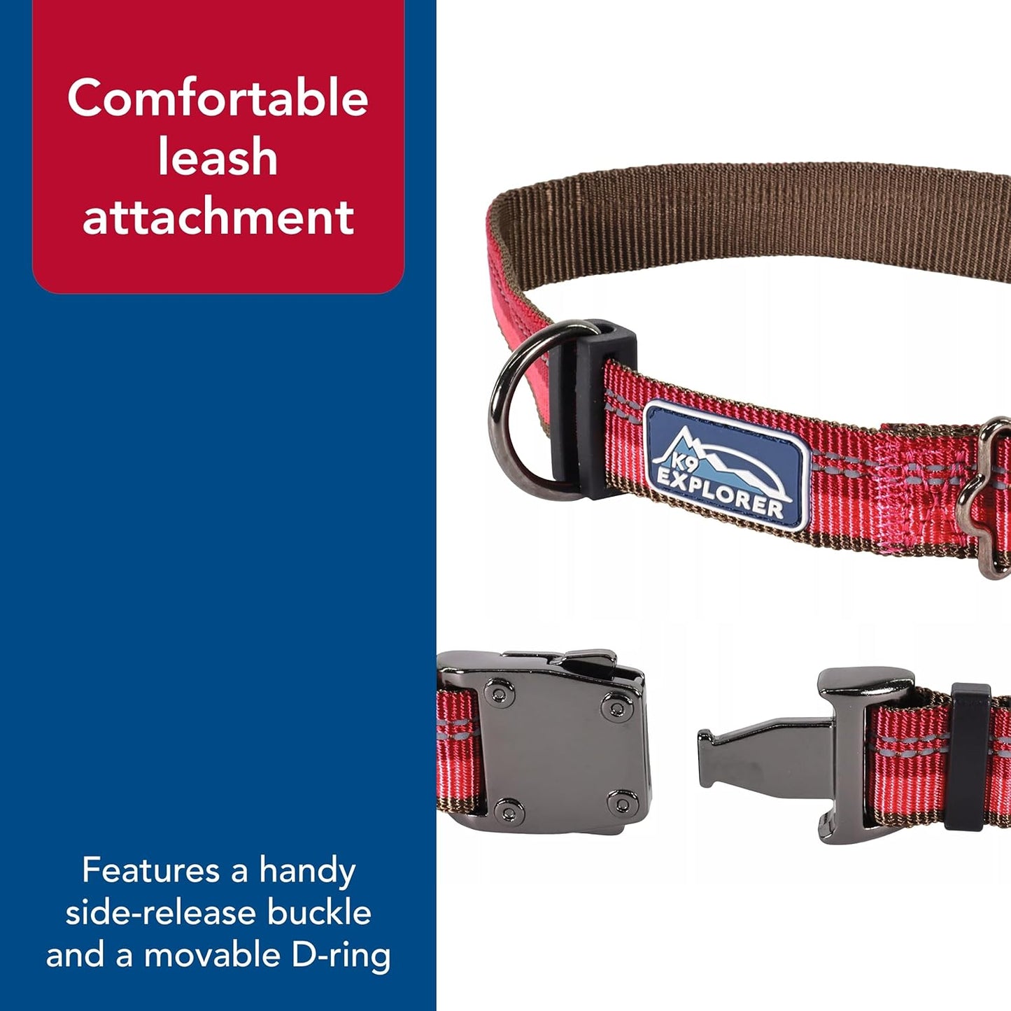 Pet K9 Explorer Reflective Adjustable Dog Collar - Comfortable Collar for the Outdoors - Durable, Lightweight Accessory with Side-Release Buckle - Berry, 5/8" X 8-12"