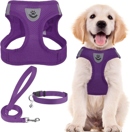 Adjustable Pet Harness Collar &Leash Set Step in for Small Dogs Puppy &Cats Outdoor Training &Running, Soft Mesh Padded Reflective Vest Harness,M: Chest Girth: 16-18In Collar: 11.8-15.7In