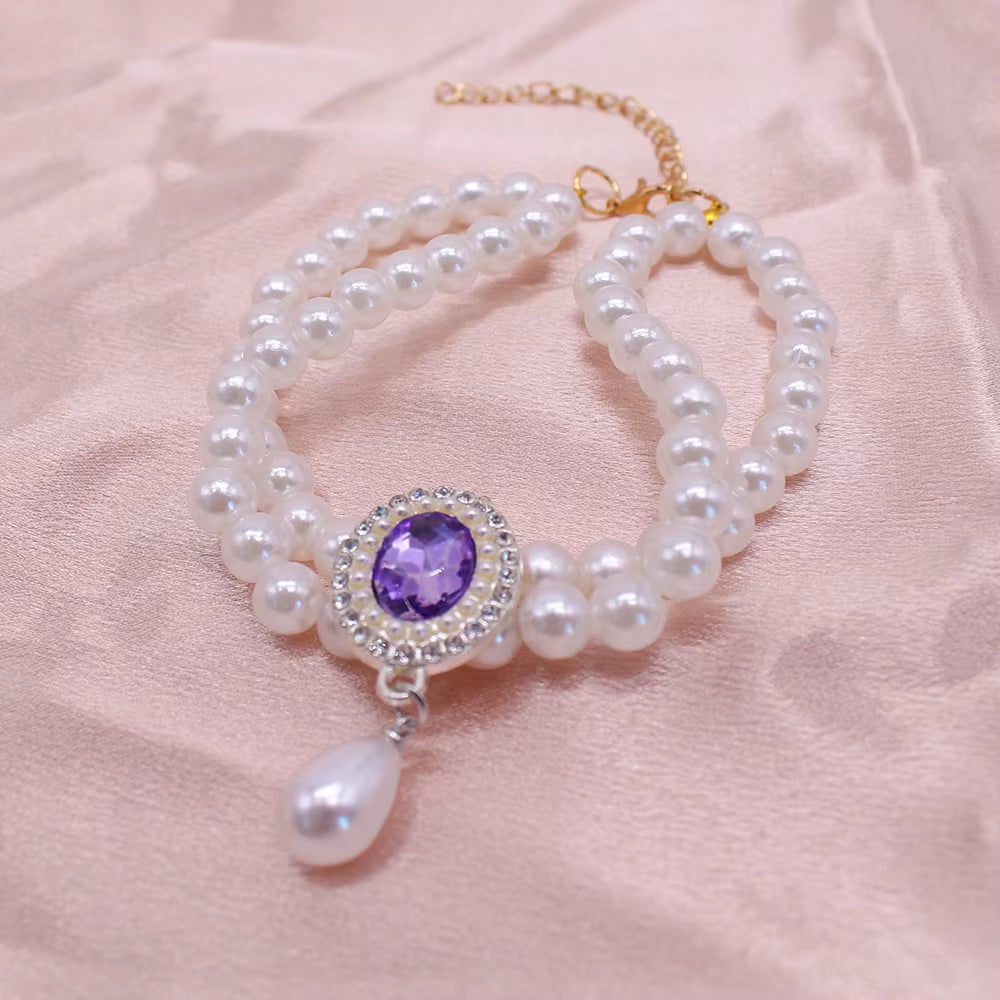Wholesale Dog Cat Pearl Necklace Jewelry Diamond Pendant Adjustable Luxury Pet Collar Wedding Birthday Prom Costume Accessories