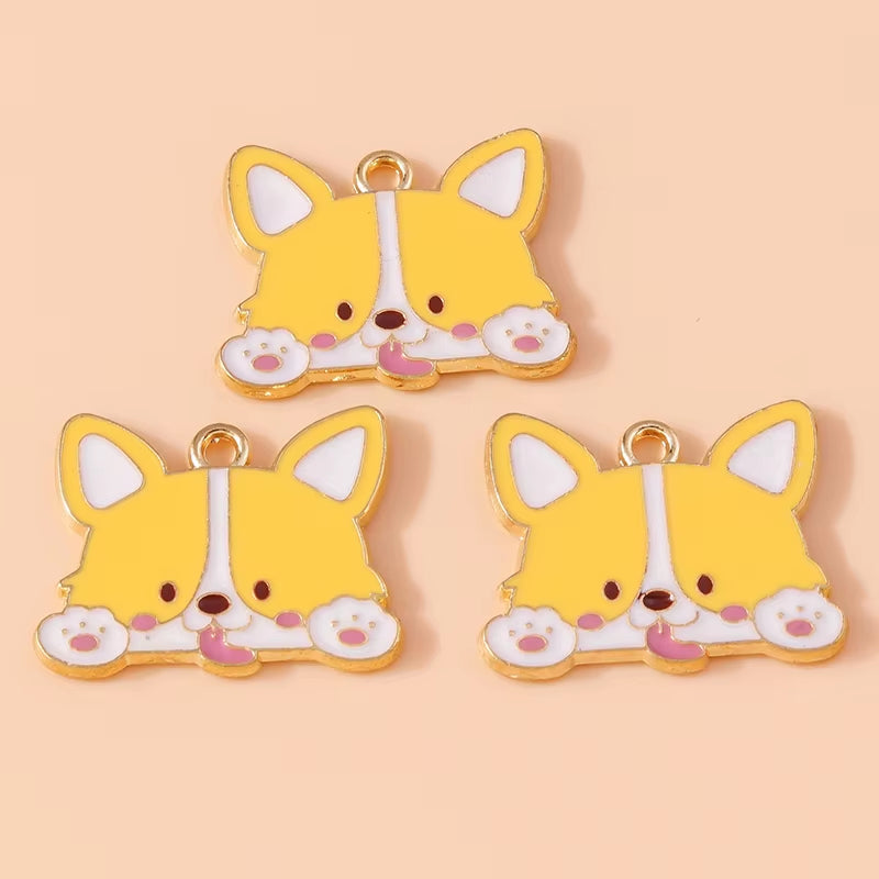 10Pcs Cute Enamel Animal Charms Husky Corgi Bulldog Puppy Dog Pendant for Bracelet Necklace Handmade Jewelry Findings