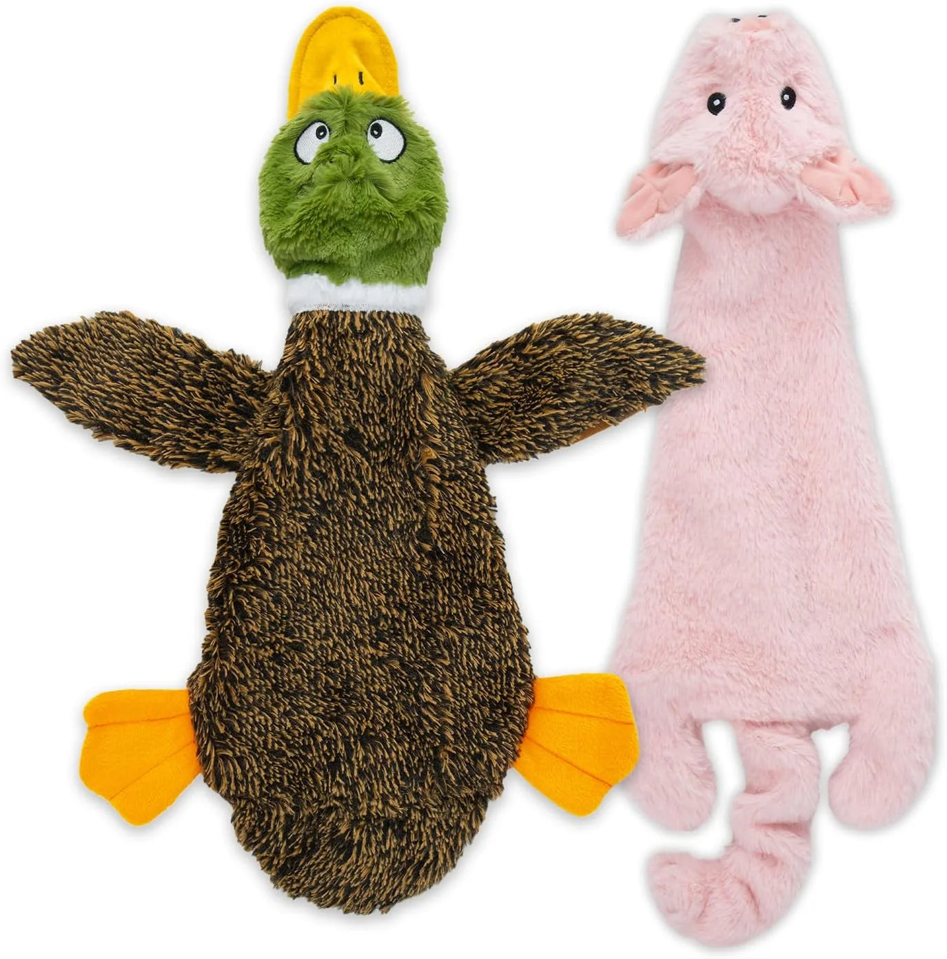 2-In-1 Fun Skin Stuffless Dog Squeaky Toy Pig & Wild Duck, Small