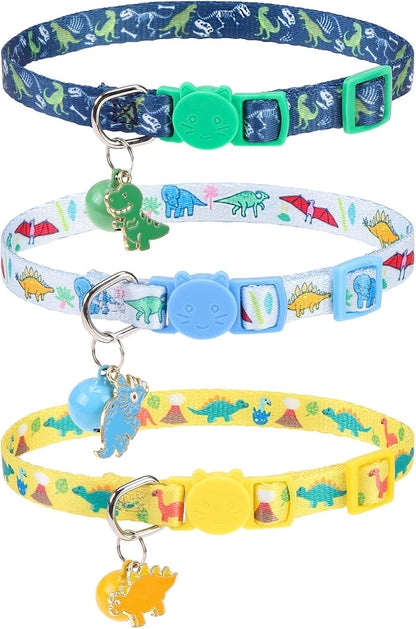 Breakaway Cat Collars with Bell & Cute Pendants, 3 Pack Safety Buckle Kitten Collars, Adjustable Pet Collar Ideal for Girl Boy Cats Puppy (Fruit Pattern)