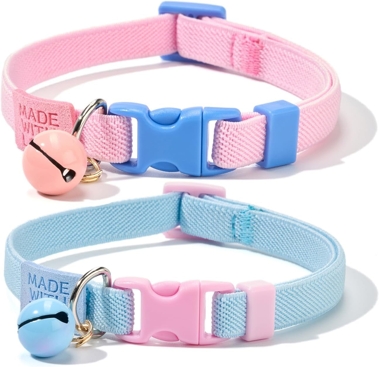 Cotton Bowtie Cat Collar with Bell 2 Pack Adjustable Breakaway Kitten Collars with Removeable Bow Pink Girl Cat Collars