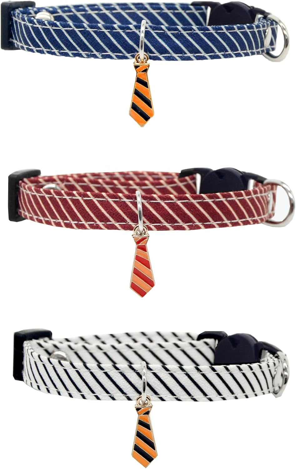 3 Pack Classic Stripes Cat Collars - Breakaway Kitten Collar and Adjustable 7.8-11.8 In，Cute Neckties Kitty Collar for Wedding Formal and Party