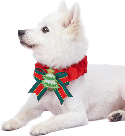 Polka Dots Christmas Dog Collar, Large, Adjustable 18"-26" Neck, Holiday Dog Collar with Bow for Large Dogs