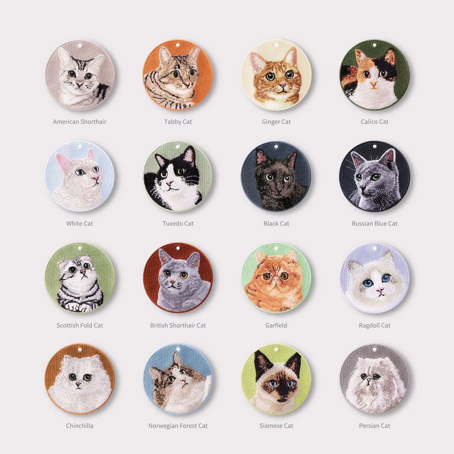 1 Piece Double Sides Embroidered Cat Patch Key Chain - Cute Pet Themed Durable Keychain Key Ring for Easy Attachment