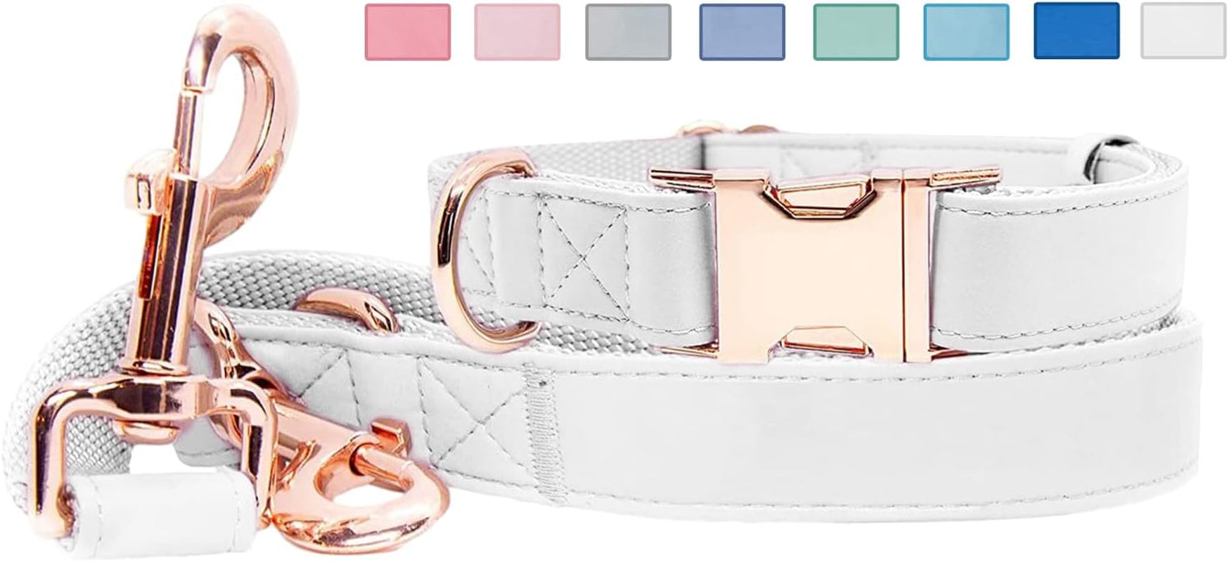 Soft Leather Dog Collar and Leash (6.6') Set - Stylish Rose Gold Heavy Duty Metal Buckle, 4 Adjustable Lengths Leash for Small Medium Large Dogs - Comfortable & Easy to Clean Pink M(13.8"-19.7")