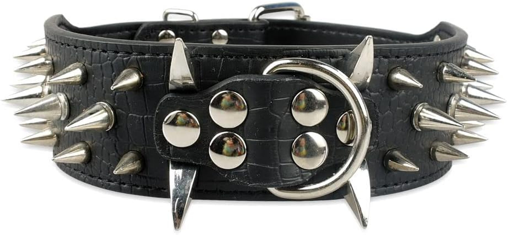 Spiked Studded Dog Collar, PU Leather Dog Collar, Adjustable Pet Collars for Medium or Large Breed Pet (L, Gold Brown2)