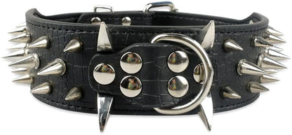 Spiked Studded Dog Collar, PU Leather Dog Collar, Adjustable Pet Collars for Medium or Large Breed Pet (L, Gold Brown2)