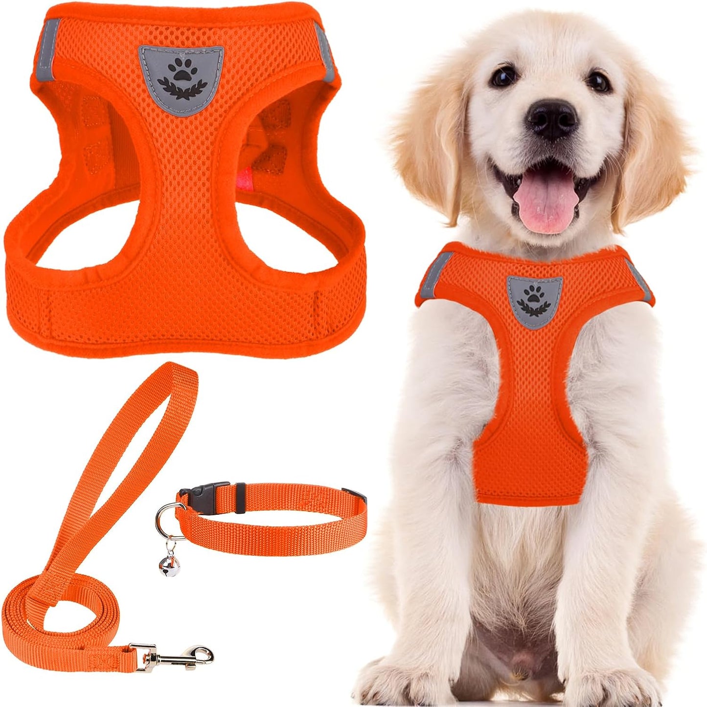 Adjustable Pet Harness Collar &Leash Set Step in for Small Dogs Puppy &Cats Outdoor Training &Running, Soft Mesh Padded Reflective Vest Harness,M: Chest Girth: 16-18In Collar: 11.8-15.7In