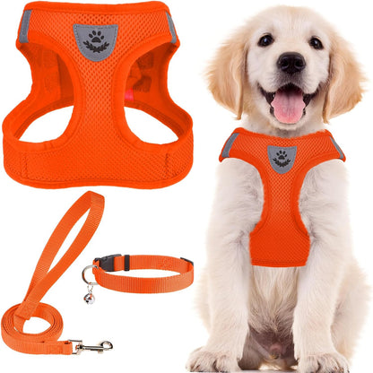 Adjustable Pet Harness Collar &Leash Set Step in for Small Dogs Puppy &Cats Outdoor Training &Running, Soft Mesh Padded Reflective Vest Harness,M: Chest Girth: 16-18In Collar: 11.8-15.7In