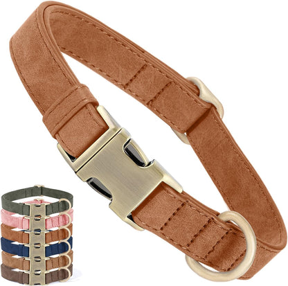 Genuine Leather Dog Collar - Adjustable Pet Collar with Quick Release Metal Buckle, Soft Skin Friendly Real Leather Collar for Small, Medium, Large Dogs (Dark Green Collar + Rope, M：Fit 12-20" Neck)