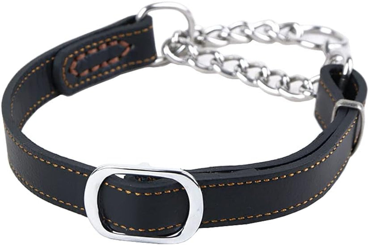 Soft Leather Martingale Dog Collar with Stainless Steel Chain | No-Pull Anti-Slip Design for Medium & Large Dogs