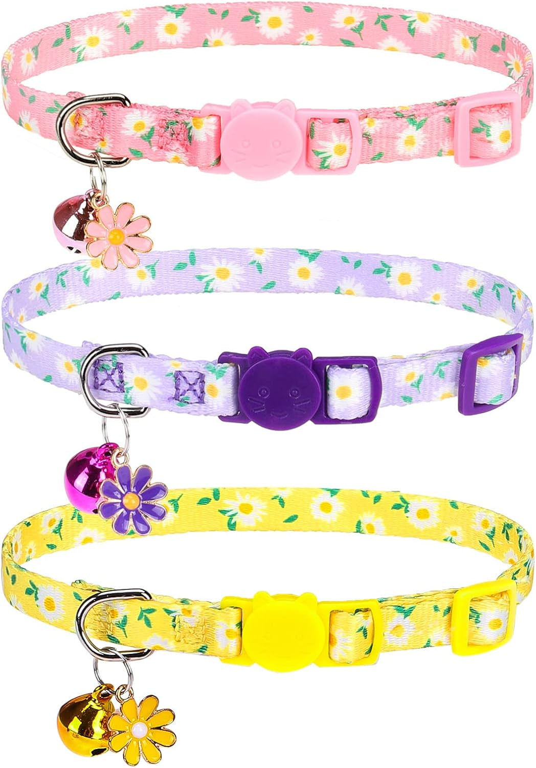 Breakaway Cat Collars with Bell & Cute Pendants, 3 Pack Safety Buckle Kitten Collars, Adjustable Pet Collar Ideal for Girl Boy Cats Puppy (Fruit Pattern)