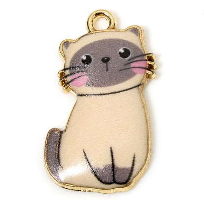 10 Pcs Cat Animal Animal Enamel Zinc Based Alloy Charms Gold Color Metal Pendants for DIY Jewelry Necklace Making 24Mm X 14Mm