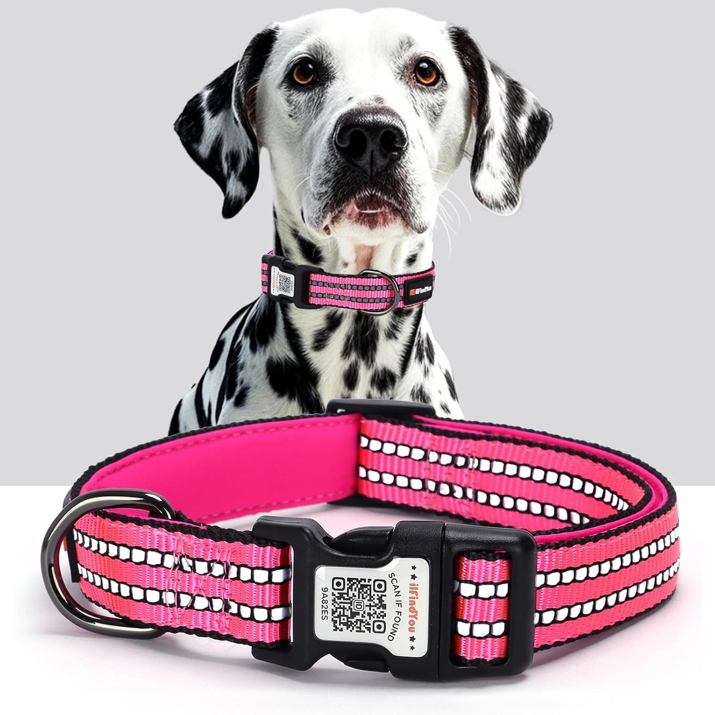 Reflective Dog Collar with QR Code Tag, Personalized Dog Collar, Safety Night Visibility, Anti-Loss Function (Blue, Medium)