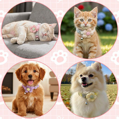 4Pcs Cat Collar Breakawayr, Cute Cotton Kitten Collar with Bell Adjustable Pink Cat Collar Safety Buckle Flower Cats Collar for Girl Boy Little Dog