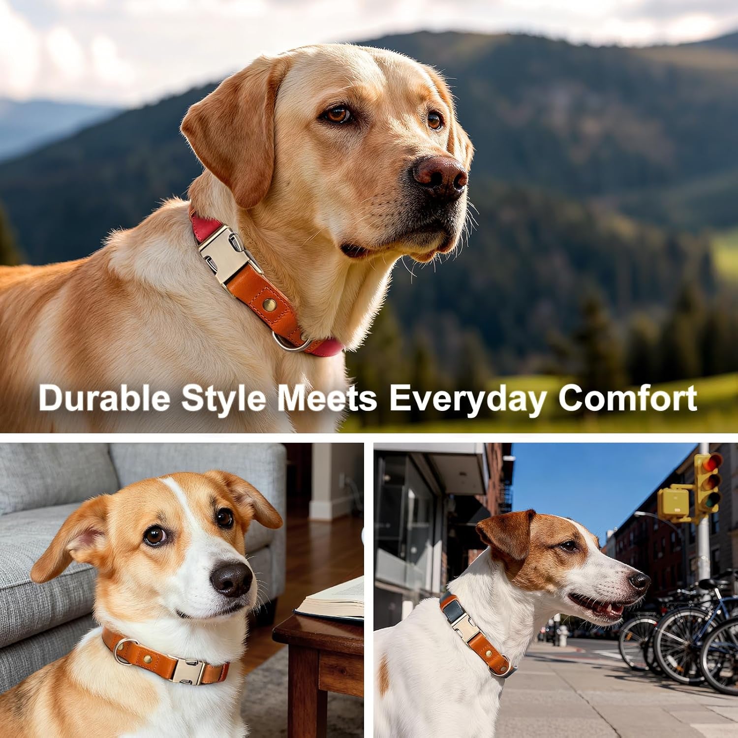 Genuine Leather & Hemp Dog Collar – Adjustable Heavy Duty Pet Collar with Quick Release Metal Buckle, Soft & Stylish for Puppy and Small, Medium, Large Dogs (Purple, L)