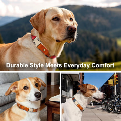 Genuine Leather & Hemp Dog Collar – Adjustable Heavy Duty Pet Collar with Quick Release Metal Buckle, Soft & Stylish for Puppy and Small, Medium, Large Dogs (Purple, L)