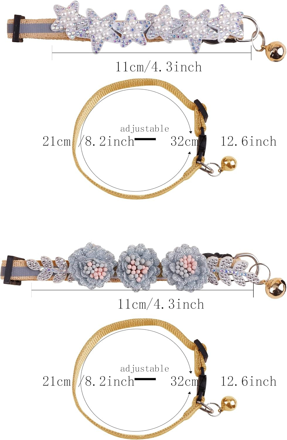 2 Pack Cat Collar Pink Floral with Bell and Removable Flower Bowtie Breakaway Adjustable Cat Collar for Girl Kitten Puppy Small Cats Dogs Daily Decoration (XQ8-3)