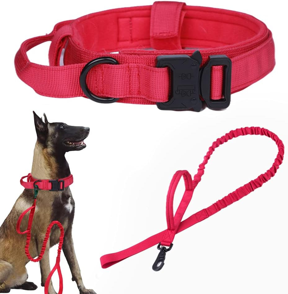 Tactical Dog Collar Adjustable Military Nylon Dog Collar with Control Handle and Heavy Duty Metal Buckle for Medium and Large Dogs (Brown,M)