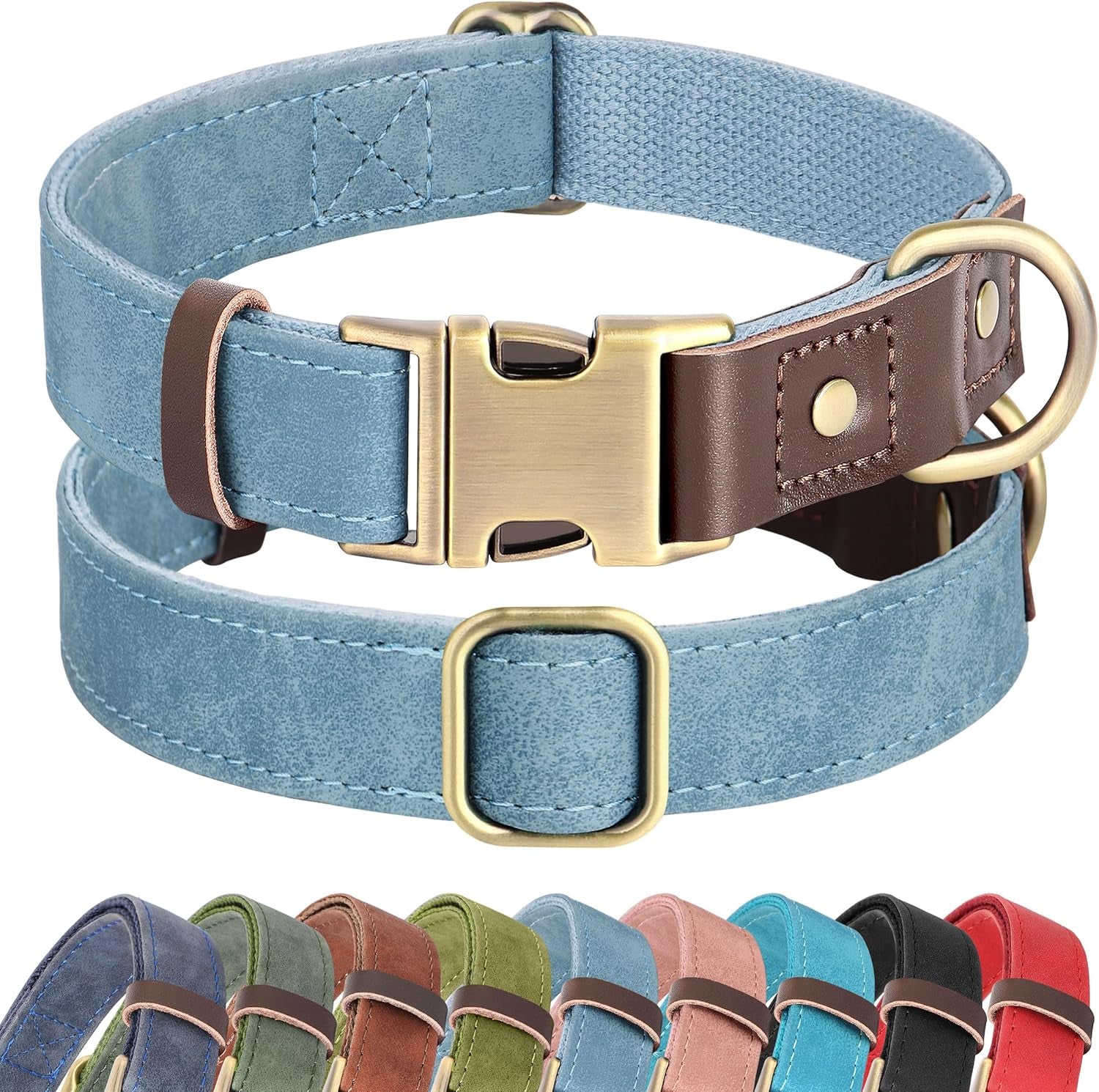 Soft PU Leather Dog Collars for Small Dogs,Classic Adjustable Dog Collars with Quick Release Metal Buckle,Easy Clean and Comfortable with Nylon Lining,Green,S Neck 11-15"