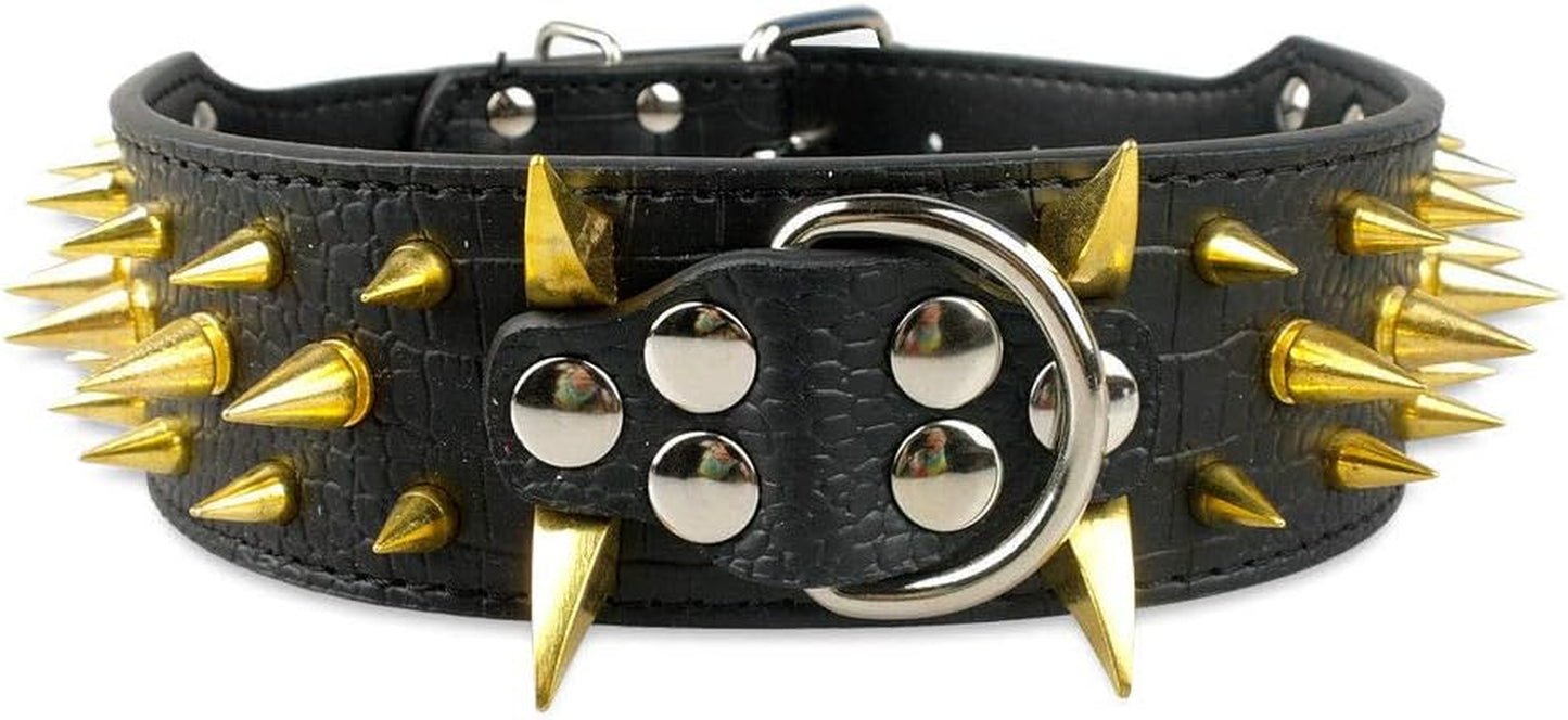 Spiked Studded Dog Collar, PU Leather Dog Collar, Adjustable Pet Collars for Medium or Large Breed Pet (L, Gold Brown2)