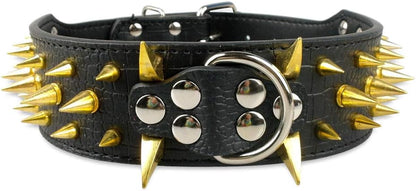 Spiked Studded Dog Collar, PU Leather Dog Collar, Adjustable Pet Collars for Medium or Large Breed Pet (L, Gold Brown2)