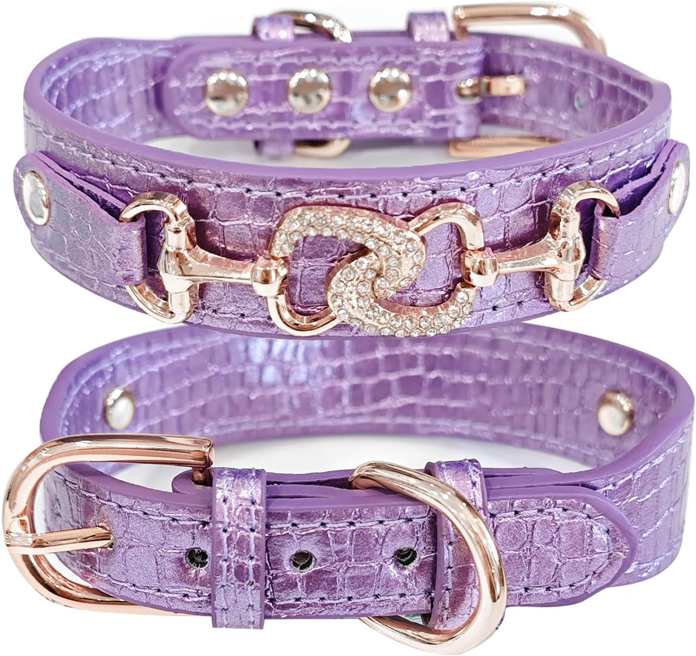 Cute Small Dog Cat Collar, Unique PU Leather - Bling Sparkle in the Sunlit, Puppy Collars with Rhinestone Heart Pendant, Pet Dog Necklace Collar Chihuahua (Pink, XS (Neck 8"-10"))