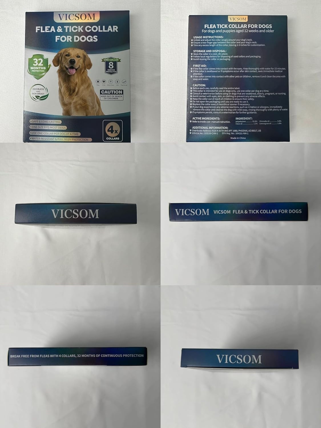 4-Pack Waterproof Flea & Tick Collars for Dogs - 32-Month Long-Lasting Pest Protection for All Breeds