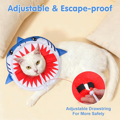 Cat Cone Collars Soft, Cat Recovery E Collars after Surgery to Stop Licking, Adjustable Elizabeth Circle Collar Cute Pet Donut Pillow for Cats Kitten Small Dogs, Cute Shark S