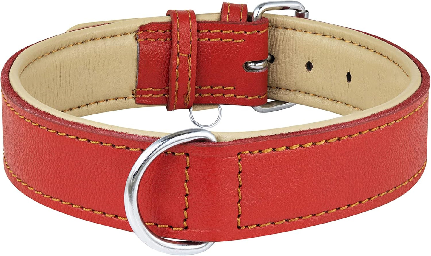 Riparo Large Dog Collar, Red Dog Collar for Large Breeds, Dog Collar Boy with Dog Tag Holder (L: 1.5" Wide for 17"-21" Neck, Red)