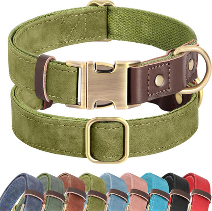 Soft PU Leather Dog Collars for Small Dogs,Classic Adjustable Dog Collars with Quick Release Metal Buckle,Easy Clean and Comfortable with Nylon Lining,Green,S Neck 11-15"
