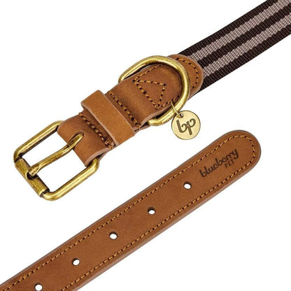 Soft & Comfy Leather Dog Collar - Adjustable Dog Collars for Small Dogs, Genuine Leather Collar for Dogs, Classic Striped Leather Dog Collars, Small, Neck 12"-15"