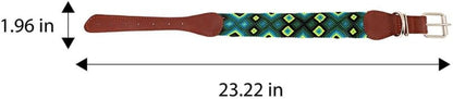 Premium Leather Dog Collar - Adjustable Handcrafted Collar for Small to Large Dogs (Blue/Green, L)
