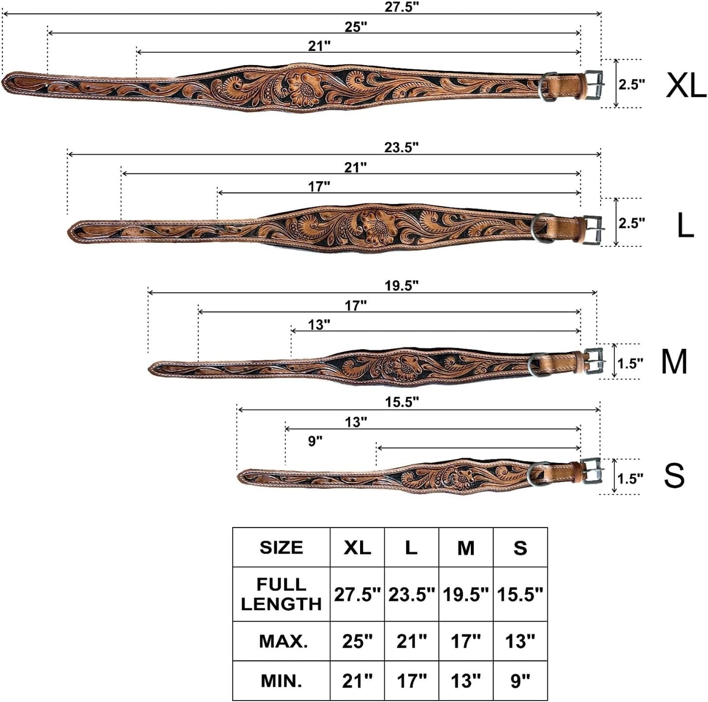 Hand Tooled Leather Dog Collar, Floral Design, Colored Inlay, Antique Natural Finish (Turquoise, Medium)