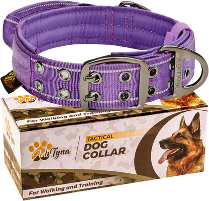 Heavy Duty Dog Collar for Large Dogs - Reflective Collar with Handle for Training, and Walking - Wide, Thick, Tactical, Soft Neoprene Padded