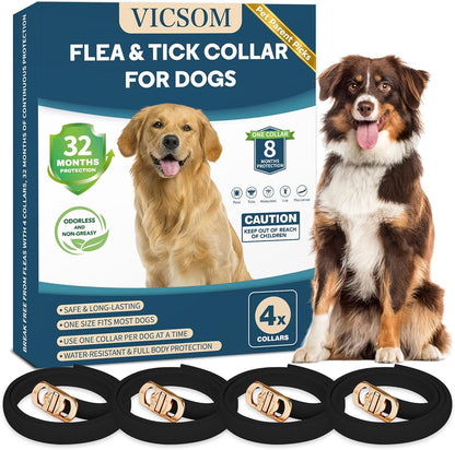 4-Pack Waterproof Flea & Tick Collars for Dogs - 32-Month Long-Lasting Pest Protection for All Breeds