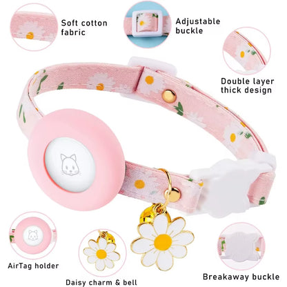 Airtag Case Cat Collar Kitten with Bells and Flower Charm Tracker Adjustable Collars for Kitties and Puppies anti Lost Locator