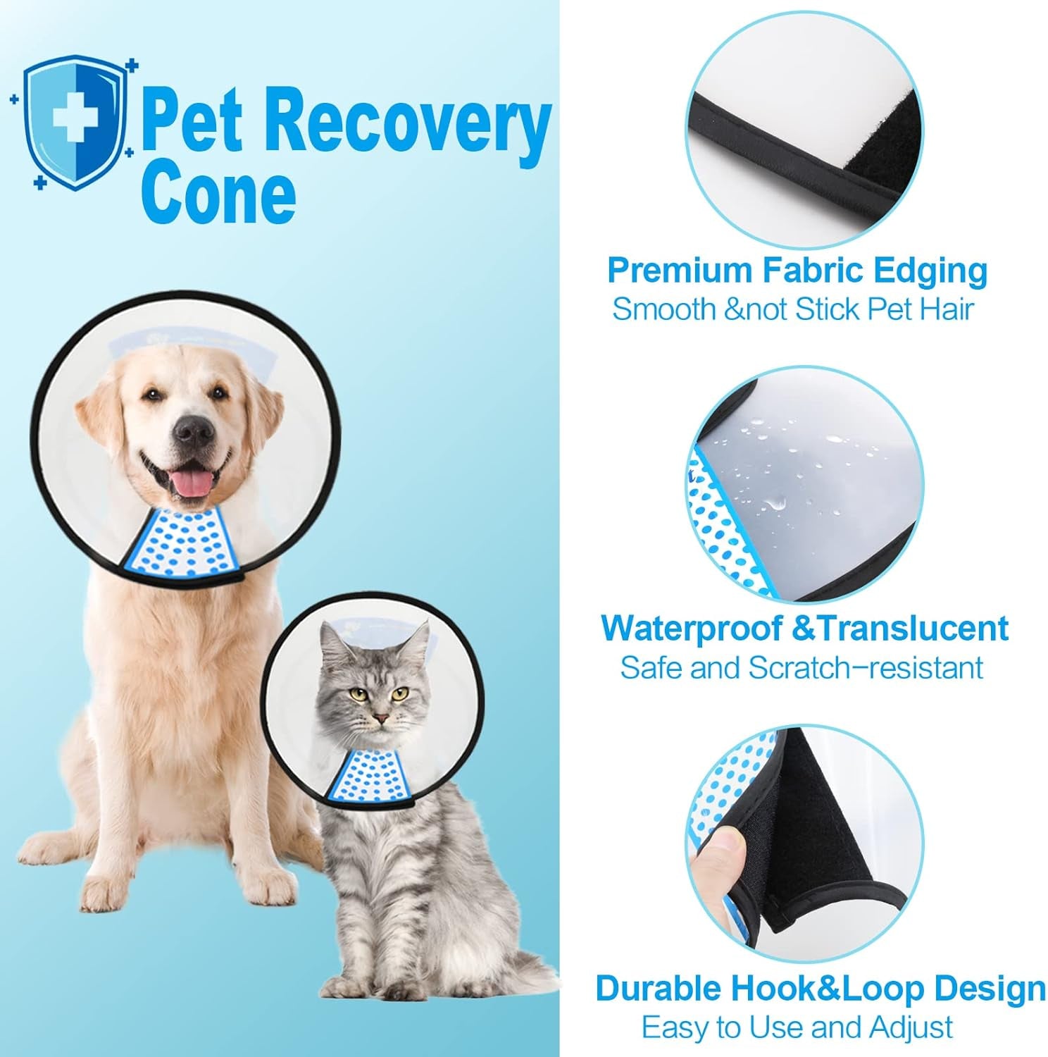Dog Cone Collar Adjustable after Surgery, Comfortable Pet Recovery Collar & Cone for Large Medium Small Dogs, Elizabethan Dog Neck Collar Plastic Practical （L）