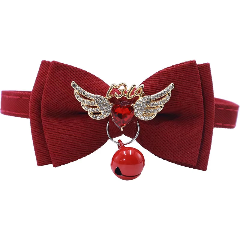 Red Bow Adjustable Cat Collar, Flower Heart Pendant Pet Collar, Gorgeous Retro Cat Collar,Christmas Wedding Pet Accessories