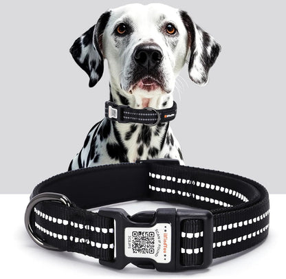 Reflective Dog Collar with QR Code Tag, Personalized Dog Collar, Safety Night Visibility, Anti-Loss Function (Blue, Medium)