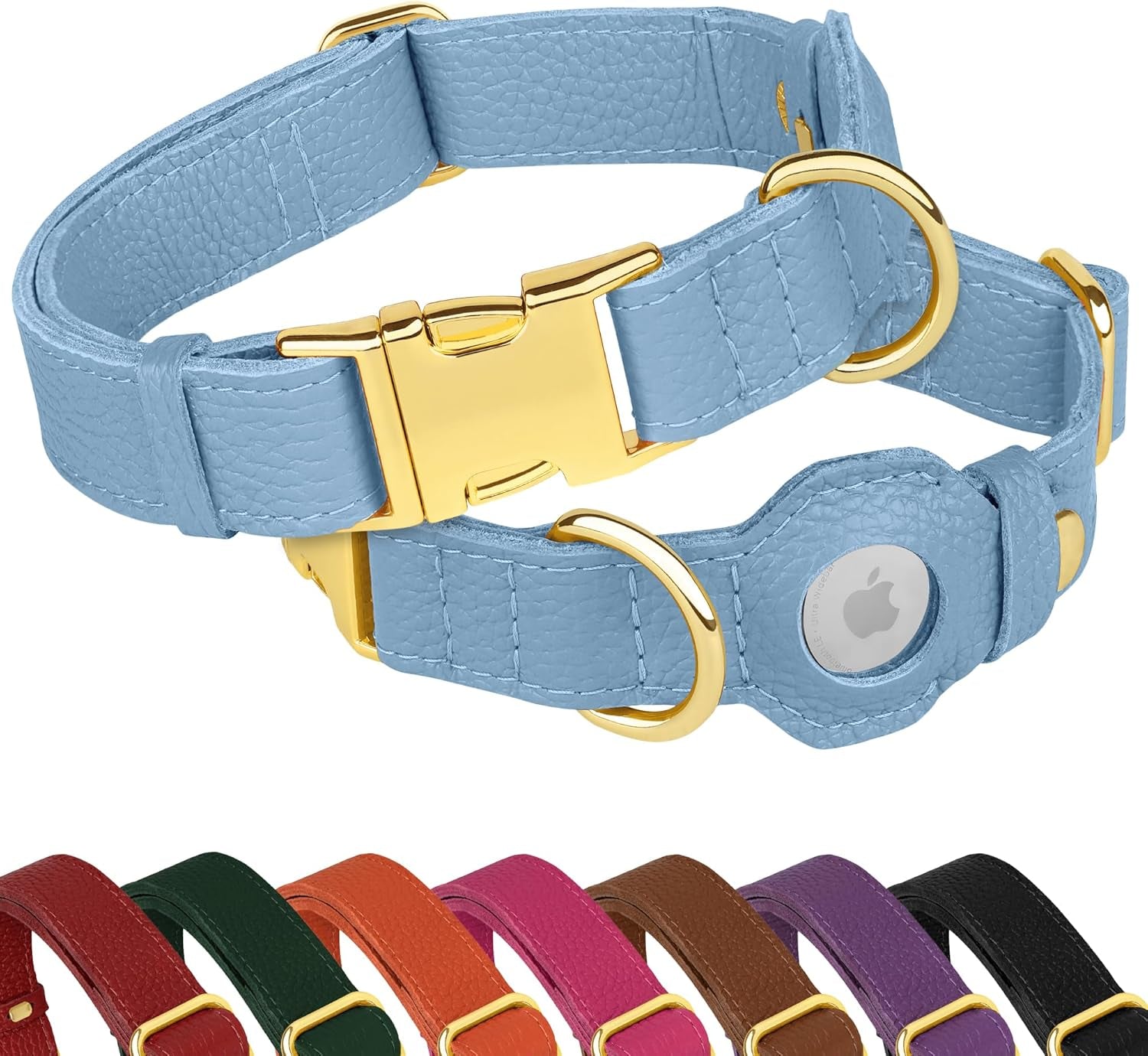 Leather Airtag Dog Collar - Soft Tracking Dog Collar with Apple Airtag Holder and Metal Buckle - Safety GPS Pet Collars for Small Medium Large Dogs Puppy Pink Red (Purple, XS, 9"-12" Neck Fit)