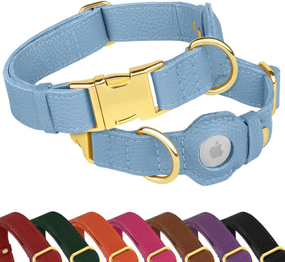 Leather Airtag Dog Collar - Soft Tracking Dog Collar with Apple Airtag Holder and Metal Buckle - Safety GPS Pet Collars for Small Medium Large Dogs Puppy Pink Red (Purple, XS, 9"-12" Neck Fit)