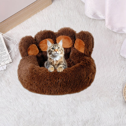 Paw Shape Calming Pet Bed, Plush Faux Fur Donut Bed for Dogs & Cats, Machine Washable, Non-Slip Bottom, Calming Cozy Comfy Small Dog and Cat Bed