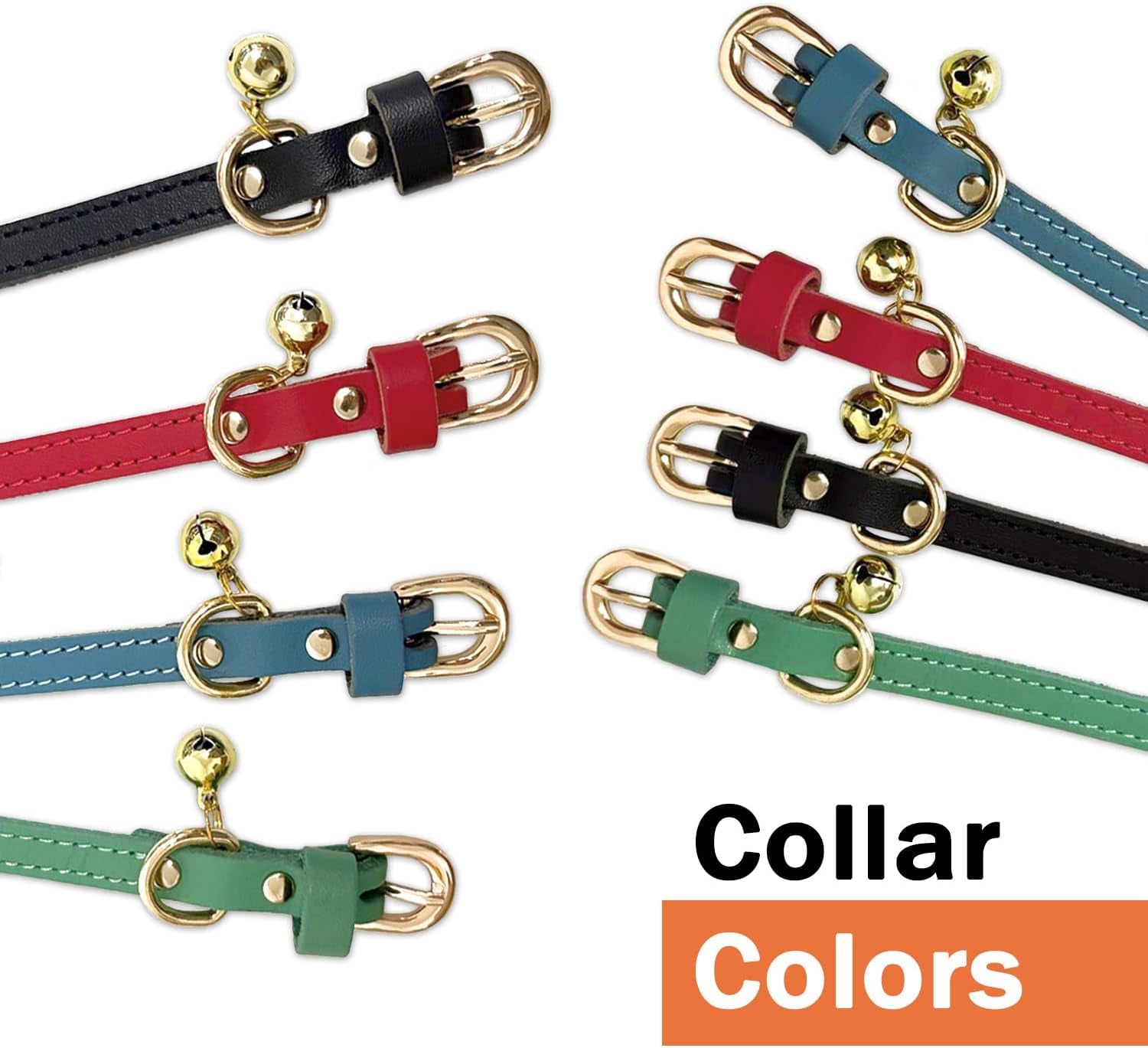 Leather Collar for Puppy, Cute Soft Thin Dogs Collars for Small Medium Dogs, Cat Collar with Bell (Blue, XS, 9"-12")