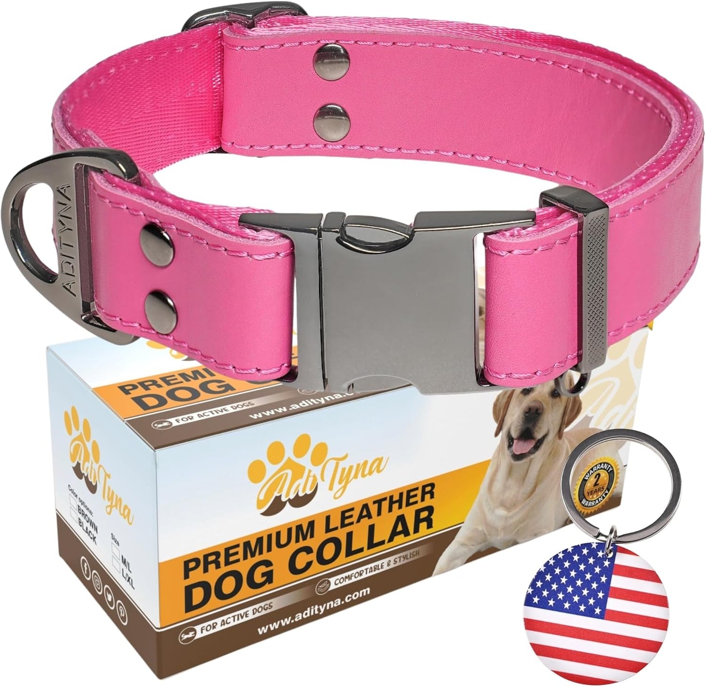 Leather Dog Collar with Metal Buckle - Heavy-Duty, Adjustable for Medium & Large Dogs - Walking, Training, Hiking (Brown, Fits 15-21" Necks)