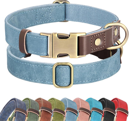Soft PU Leather Dog Collars for Small Dogs,Classic Adjustable Dog Collars with Quick Release Metal Buckle,Easy Clean and Comfortable with Nylon Lining,Green,S Neck 11-15"