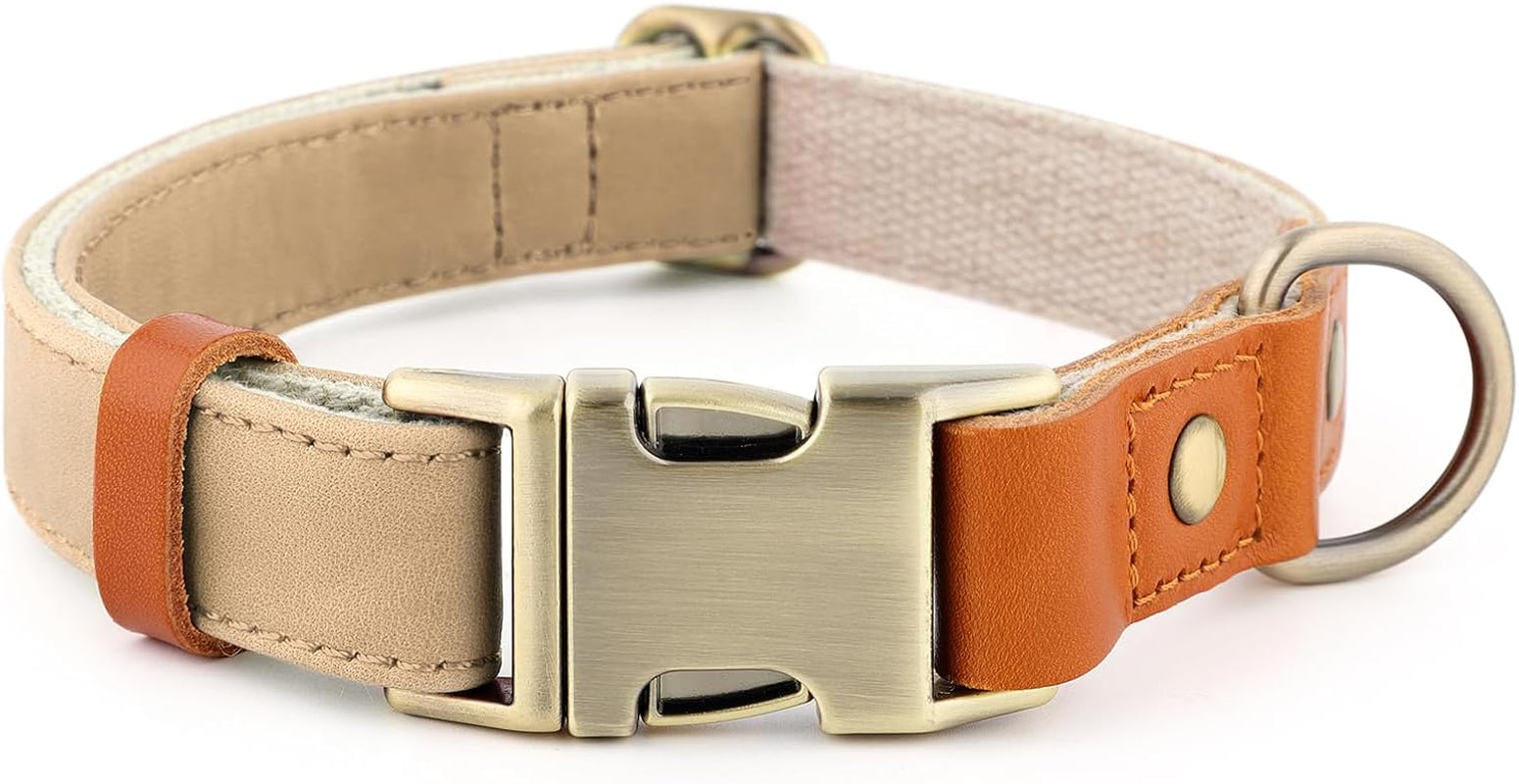 Genuine Leather & Hemp Dog Collar – Adjustable Heavy Duty Pet Collar with Quick Release Metal Buckle, Soft & Stylish for Puppy and Small, Medium, Large Dogs (Purple, L)