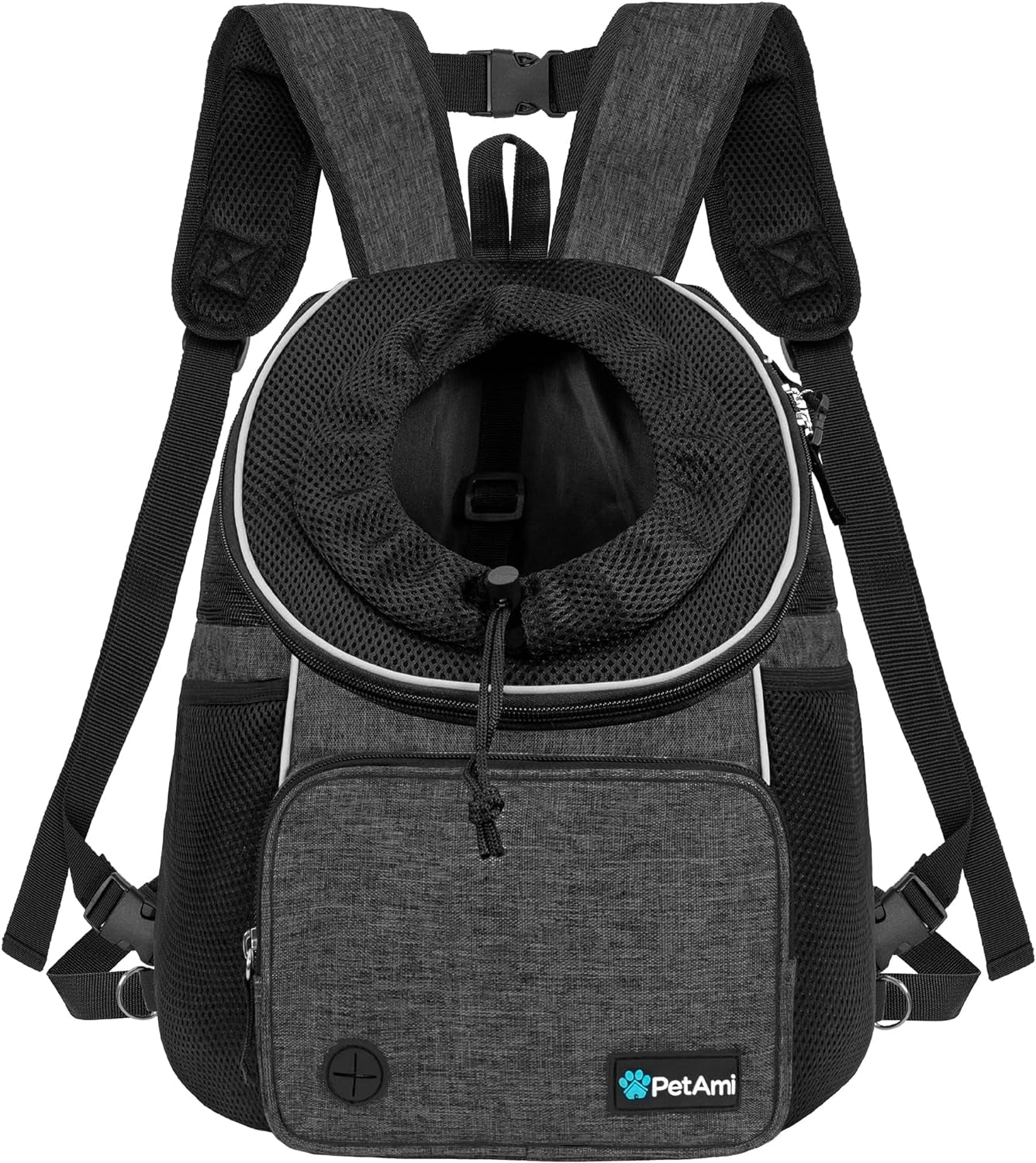 Adjustable Dog & Cat Chest Carrier Backpack, Ventilated for Hiking & Camping, Small to Large Pets up to 15 Lbs, Dark Gray
